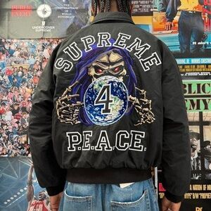 Supreme Black Bomber Jacket with Bold Graphic